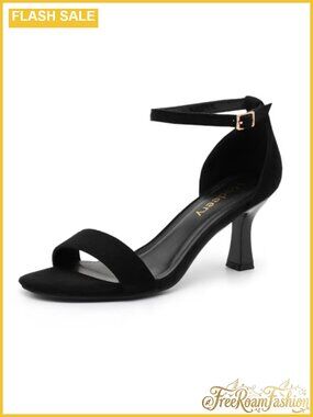 Kitten Heel Open Toe Ankle Strap Sandals Faux Leather